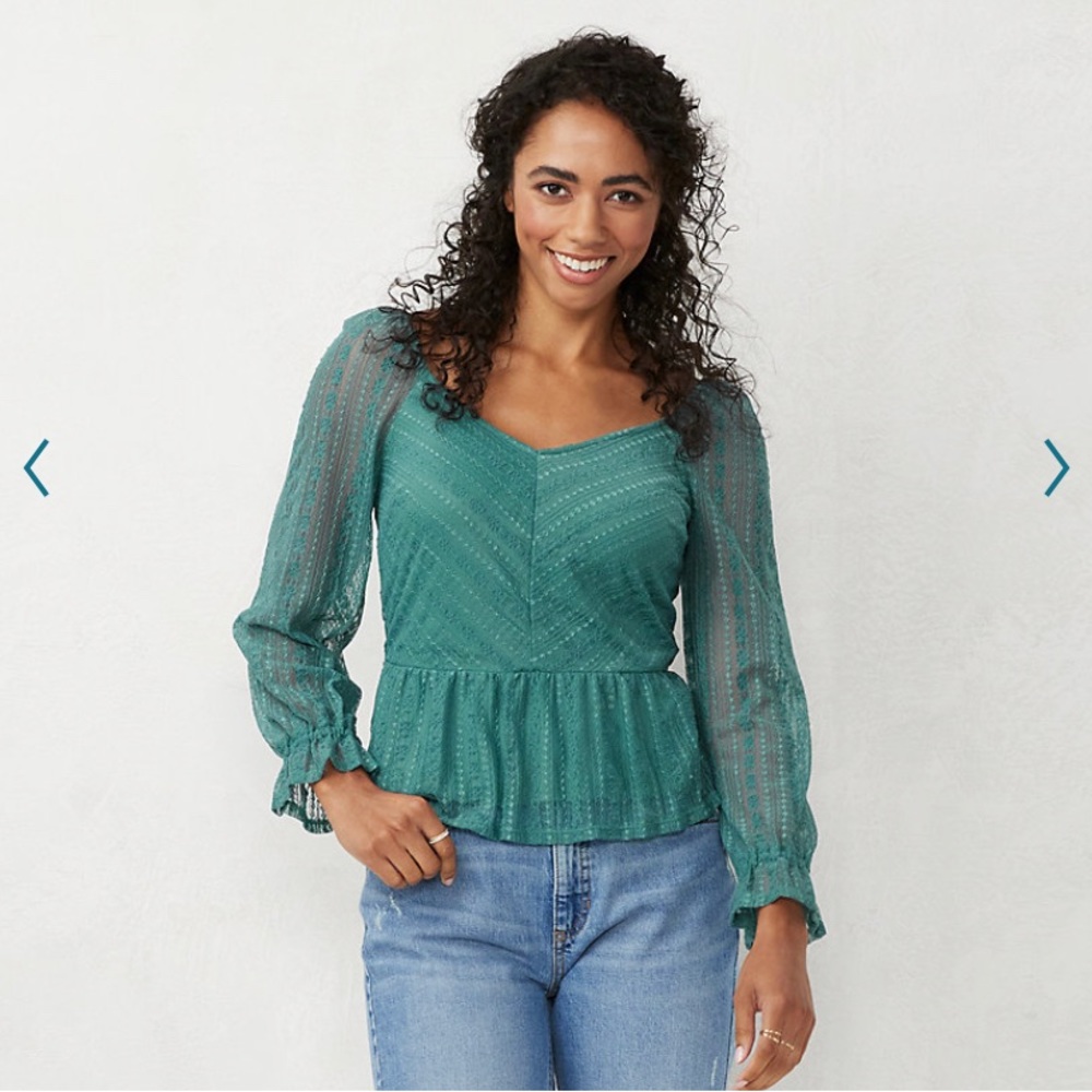 LC Lauren Conrad Puff Sleeve Lace Peplum Blouse XL NWT